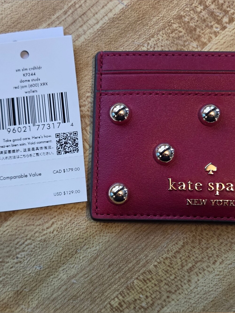 Kate Spade NWT Burgandy Silver Studded Card Holder
